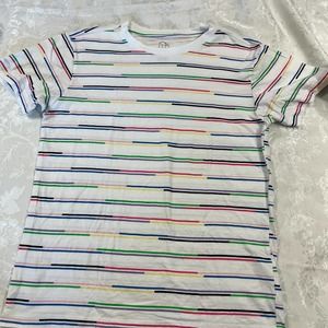 Original User brand tee with colorful lines on white background size small EUC